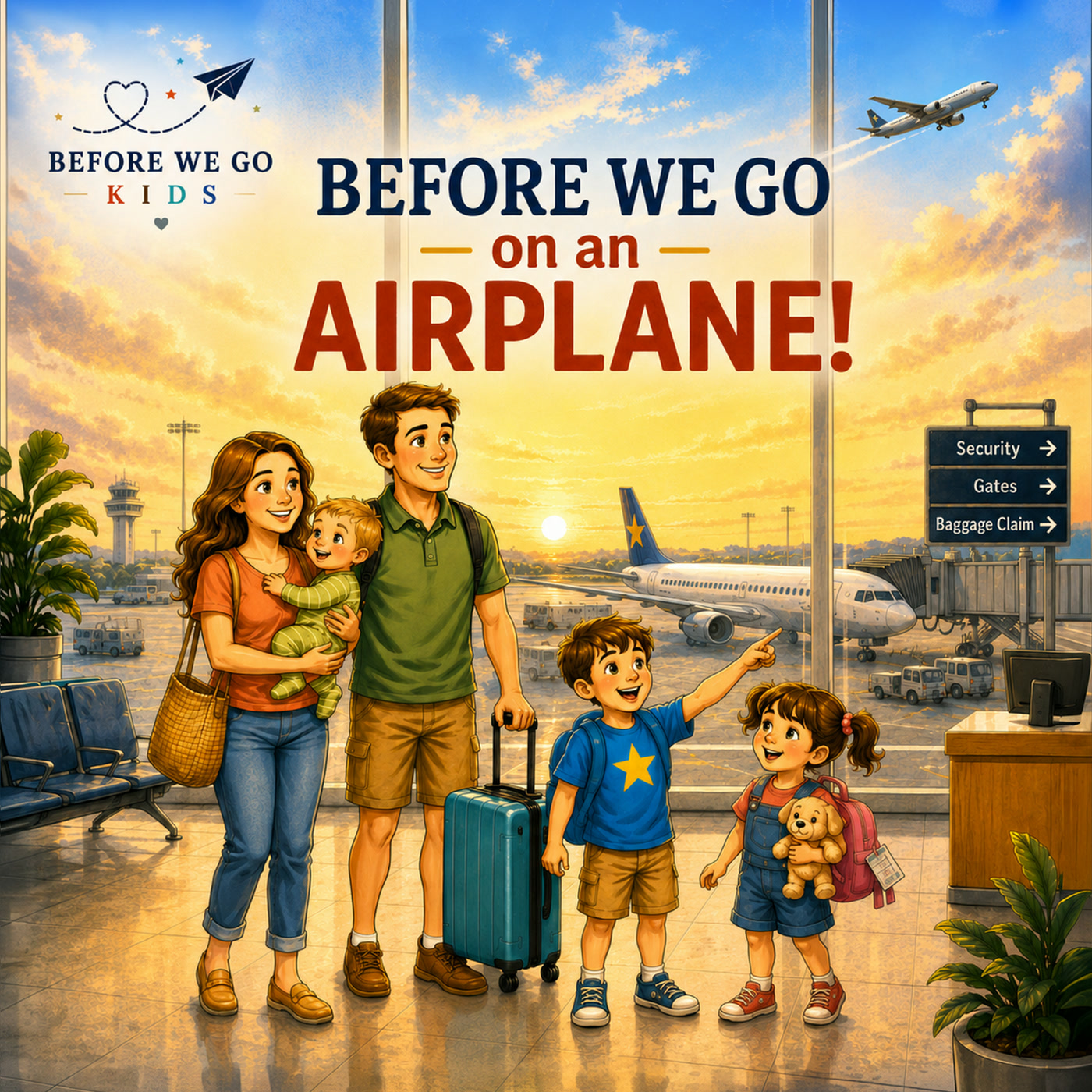 Cover of Before We Go on an Airplane! showing a family at the airport.